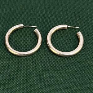 Elegant Sterling Silver‎ Hoop Earrings 1 1/8" no backs
